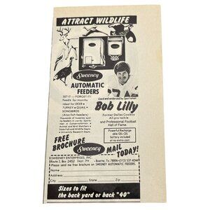 Sweeney Bird Feeders Mini Print Ad 1980 Vintage Bob Lilly Dallas Cowboy